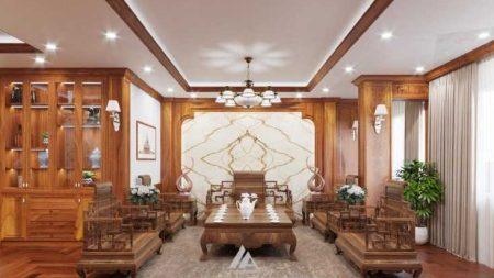 thiết kế và thi công nội thất phòng khách gỗ gõ đỏ Anh Thành - Quan Hoa-Cầu Giấy-Hà Nội
