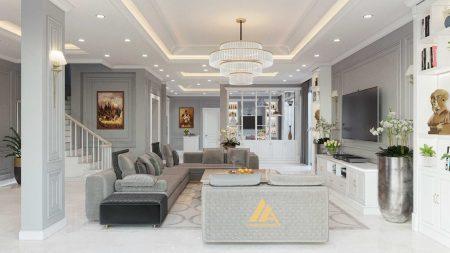 thiết kế nội thất phòng khách phong cách tân cổ điển sang trọng biệt thự tại thành phố Sơn La-Tỉnh sơn La