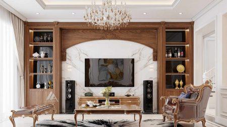 thiết kế nội thất phòng khách tân cổ điển biệt thự phường hà huy tập, TP Vinh, Nghệ an