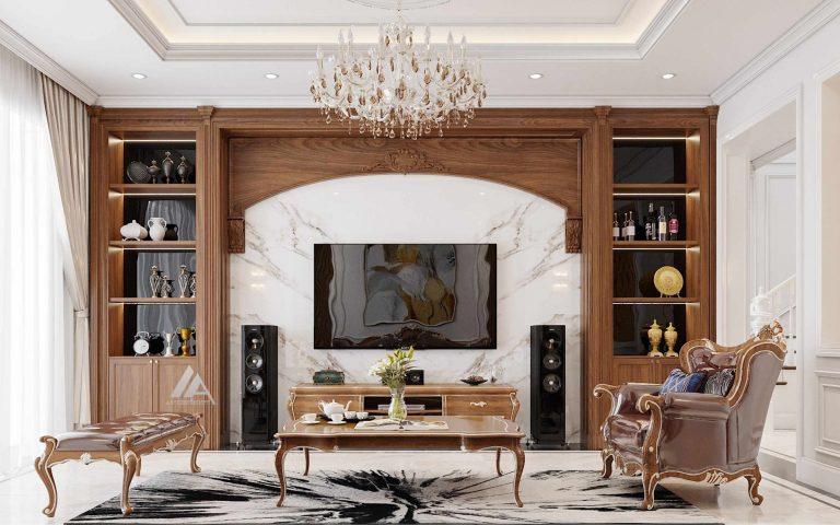 thiết kế nội thất phòng khách tân cổ điển biệt thự phường hà huy tập, TP Vinh, Nghệ an