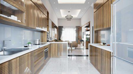 Thiết kế và thi công nội thất phòng bếp gỗ óc chó tại nhà phố Phường Quang Trung - Thành phố Thái Bình