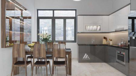 thiết kế nội thất phòng bếp acrylic an cường - gỗ plywood nhà Anh Thảo, Bãi Cháy, Hạ Long, Quảng Ninh