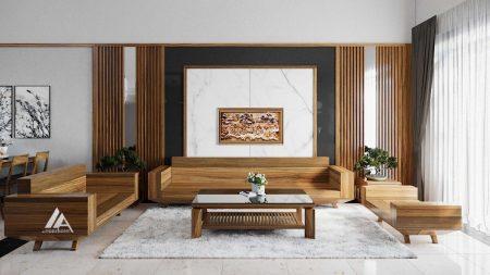Thiết kế và thi công nội thất phòng khách gỗ óc chó tại nhà phố Phường Quang Trung - Thành phố Thái Bình