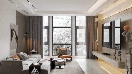 Thiết kế và thi công nội thất phòng khách gỗ sồi nhà liền kề luis city Tân Mai, Hoàng Mai, Hà Nội