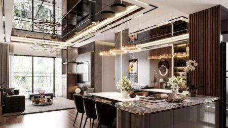 Thiết kế nội thất phòng khách bếp sang trọng và đẳng cấp tiện nghi